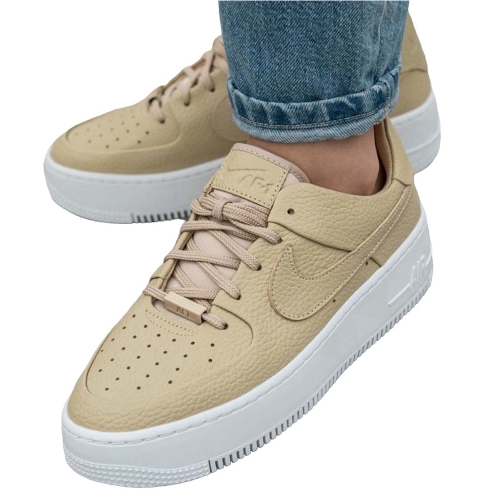 Nike Air Force 1 Low Sage Beige Platform Shoes in Tan color size 6.5